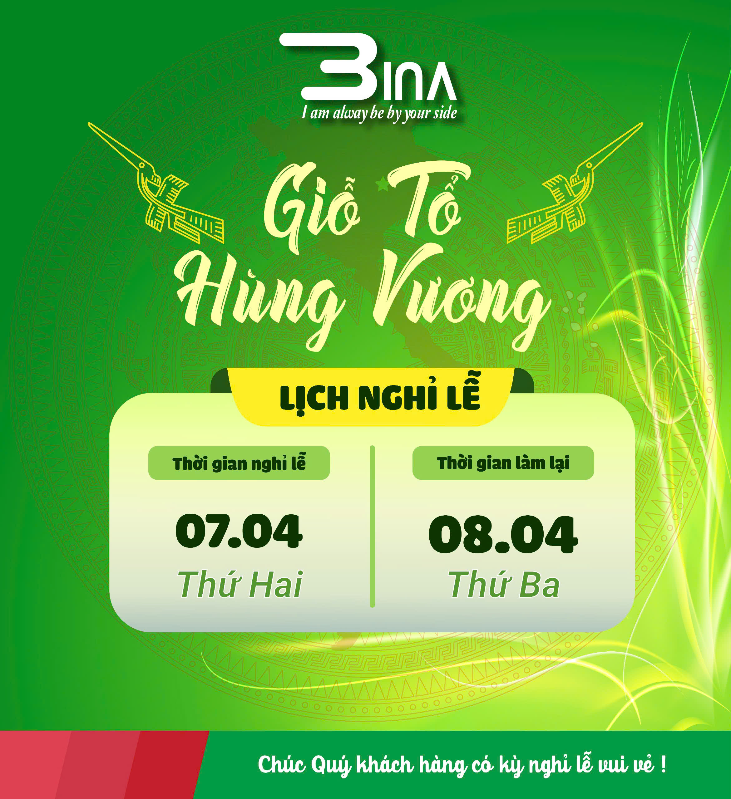 Thông báo lịch nghỉ lễ 10-3, giỗ tổ Hùng Vương